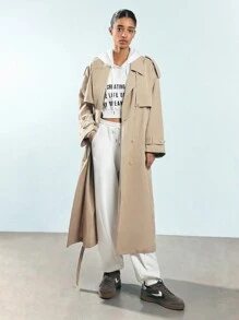 Maija Women's White Early Spring Elastic Waist Front Tie Slant Pockets Letter Print Casual Pants, Fashion Minimalist Style,Festival