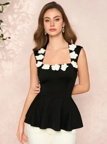 SHEIN Clasi Women's Elegant 3D Floral Decor Waist Cinching Camisole, Fairycore,Wedding Guest