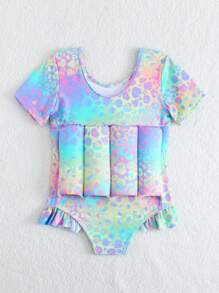 女宝宝彩色豹纹连体防晒泳衣