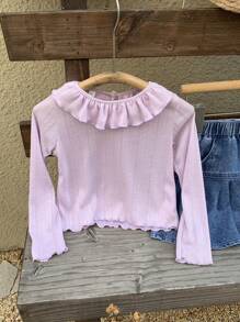 DAZY Cute Girls Round Neck Long Sleeve Knit T-Shirt, Spring/Summer - Purple - View 8
