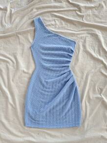 Soleia 休闲单肩紧身连衣裙，简约时尚，适合日常穿着 - 藍色 - 查看 2