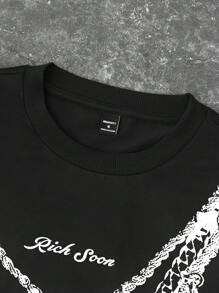 PAVTROS Manfinity Streetrush Men's Black Knitted Casual Tank Top With Unique Cross And Chain Graphic Print Regular Fit Round Neckline - Black - View 5