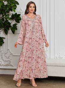 Al Najma 女士宽松粉色阿拉伯风格连衣裙，端庄 - 淺粉色 - 查看 6