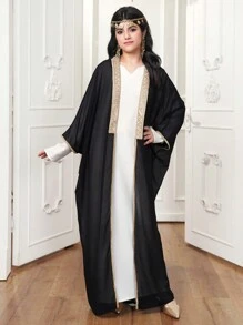 2pcs Teen Girls Set: Patchwork Ribbon Long Robe And Tank Dress