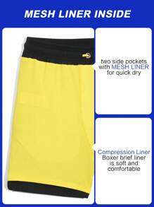 CoralVoy Men Two Tone Drawstring Waist 2 In 1 Swim Trunks,Hawaiian - Black - View 6