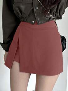 DAZY Women's Solid Color Side Slit Culottes Shorts, All Season Summer,Skorts - Rose Red - View 4