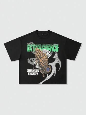 Street Life Loose Fit Short Cropped Graphic Tee, Vintage Street Style For Men