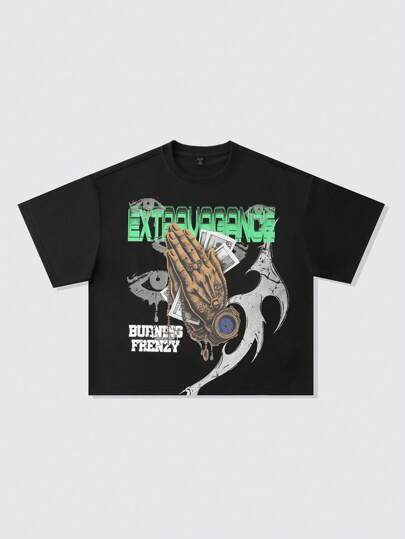 Street Life Loose Fit Short Cropped Graphic Tee, Vintage Street Style For Men