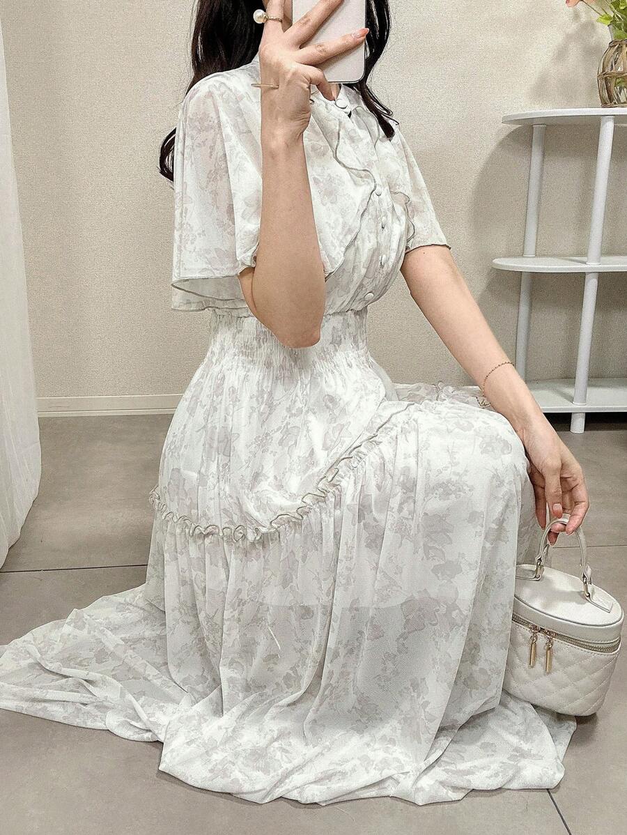 FRIFUL Women's Long Ditsy Floral Chiffon Dress With Shawl, Suitable For Dating, Summer' Sundress
