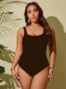 Swim Lushoire Costume da bagno intero minimal di colore unito, per donna taglie forti, adatto per l estate e le vacanze al mare