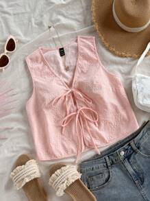 Soleia 女士休闲系带纹理面料背心 - 粉色 - 查看 3