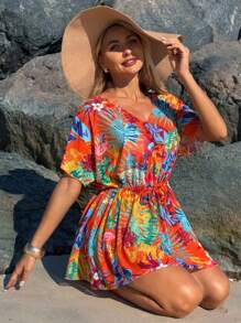 Swim Lushoire Mature Fashion Self-Tie Waist Loose Summer Beach Cover Up Swimsuit