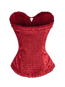 Flirla Plus Size Women's Red Cropped Bustier Top, Retro Sexy Waist Cinched Design For Formal Events, Music Festivals, Celebrations, Spring/Summer - Red - View 2