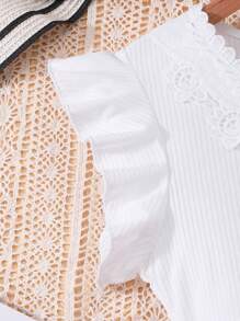 Teen Girl Knit Mesh Cap Sleeve Lace Splice Red Elegant Dress - Red - View 3