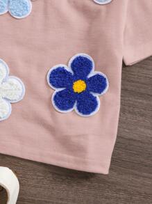 SHEIN Baby Girl Casual Floral Applique Short Sleeve Top