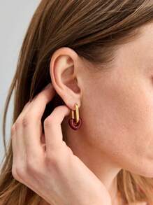 Ontre 18k 镀金 3D 红色心形耳环，适合情人节 - 酒紅色 - 查看 3