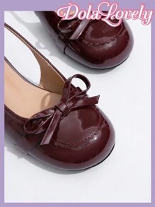 Dola Lovely Tacones altos de estilo Mary Jane con punta redonda y decoración de moño, versátil y de moda para mujer