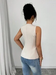 Selianne Old Money Style Solid Color Sleeveless Vest - Classic Front Opening Design, Simple And Versatile Commuting Casual Outerwear - Apricot - View 2