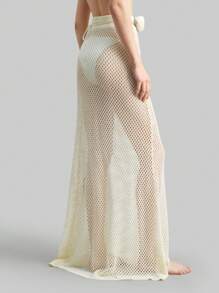 Ontre Women's Light Apricot Bohemian Style Vacation Flower Decor Hollow Out Slim Fit Beach Skirt