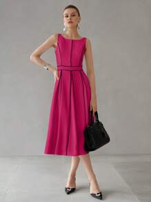 MOTF PREMIUM 对比滚边连衣裙 - 玫紅色 - 查看 1