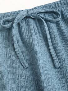 Sweetra 2pcs Women All-Match Off The Shoulder Top & Drawstring Wide Leg Pants Set, Simple & Versatile - Blue - View 7