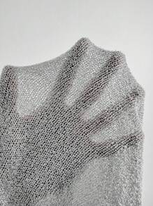 SHEIN EZwear Sweater Lengan Panjang Longgar Bahu Miring Wanita, Pakaian Kasual Sehari-hari - Grey - View 7