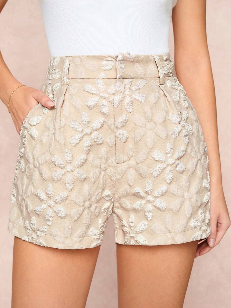 SHEIN Clasi Women's Elegant Jacquard Shorts With Pockets, Spring/Summer