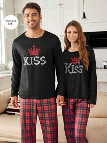 Pars Casual Pläd 2 delar Loungewear Set, med krontryck - Multifärgad - Visa 3