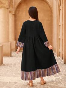 Tween Girls Long Sleeve Casual Minimalist Fashion Daily Dress - Black - View 2