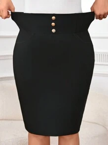 SHEIN Clasi Váy thun đen lưng cao đính nút kim loại trang trí cỡ lớn cho nữ - màu đen - Xem 7