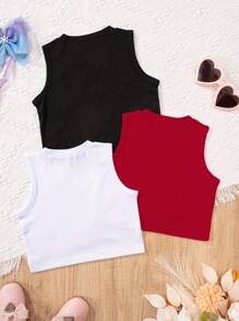 SHEIN 3 件装年轻女孩可爱休闲心形和蝴蝶印花图案吊带背心套装 - 彩色 - 查看 2