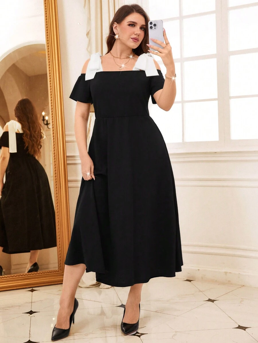 SHEIN Clasi 女士无袖修身紧身针织连衣裙，春夏 - 黑色 - 查看 1