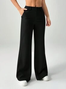 SHEIN PETITE New Style Autumn Winter Low-Waist Casual Personalized Suit Trousers - Black - View 6