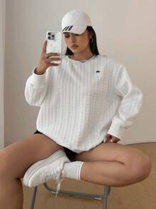 Flirla Plus Size Women's Knight Print Long Sleeve Loose Fit Sweatshirt