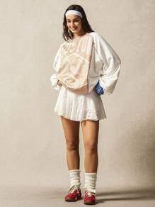 VARSITIE Long Sleeve Workout Top Color Block Letter Print Sports Sweatshirt - Khaki - View 5