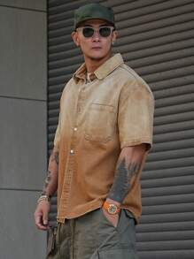 DAZY Summer Solid Brown Gradient Men's Denim Shirt - Brown - View 7