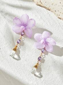 SHEIN BAE 优雅花卉亚克力吊坠耳环