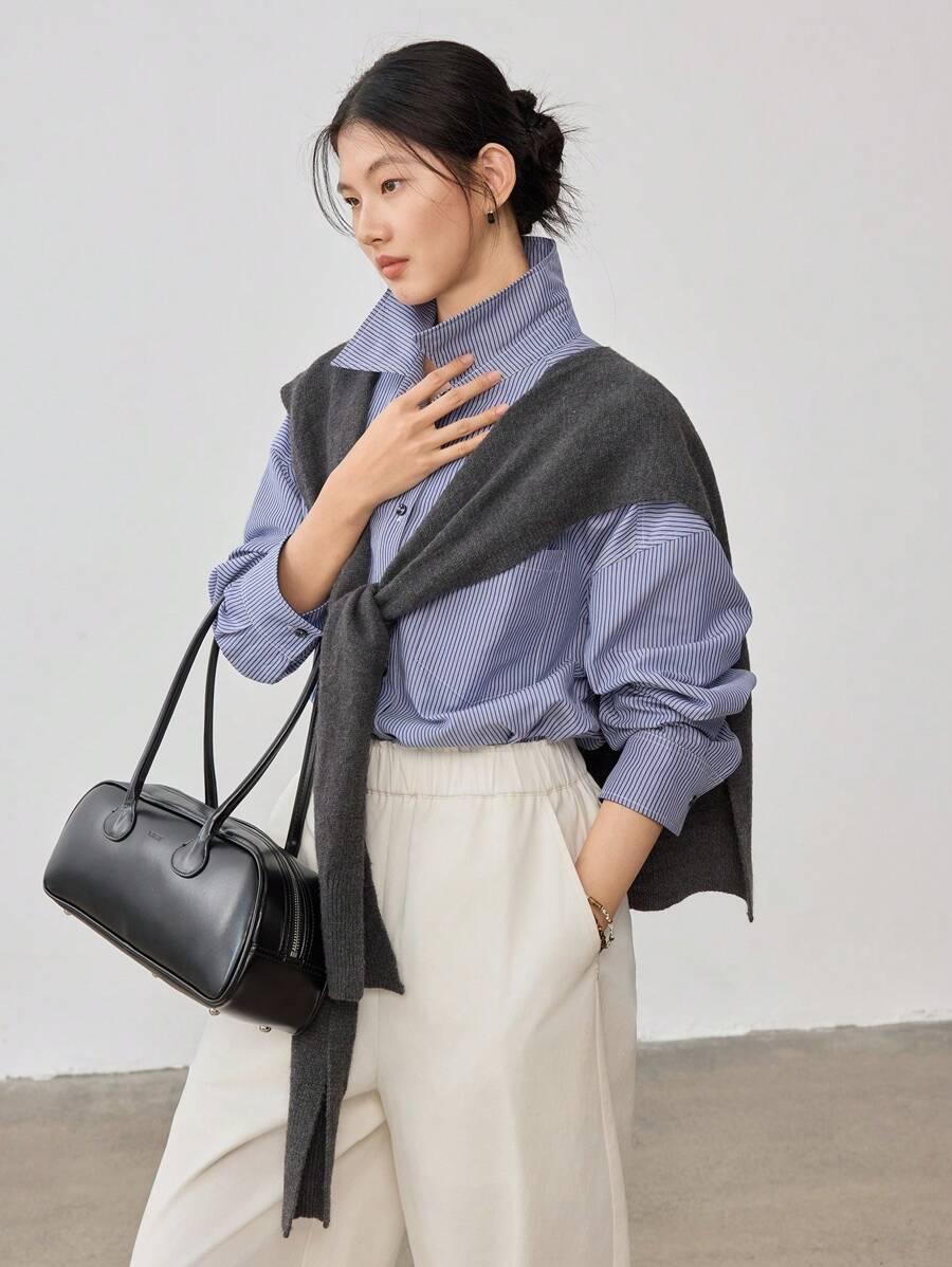 DAZY Versatile Business Casual Knit Cardigan, Women Poncho - Grey - View 1