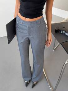 Siren Gaze 女士低腰修身喇叭裤烟管裤知性时尚博主风裤子女士办公室通勤裤复古别致女裤 - 灰色 - 查看 9