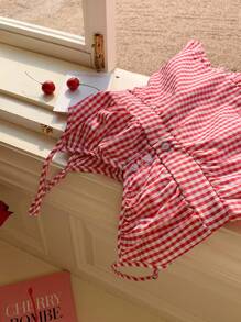 Comfortcana 女士格纹印花细肩带纽扣前部休闲衬衫，适合日常穿着