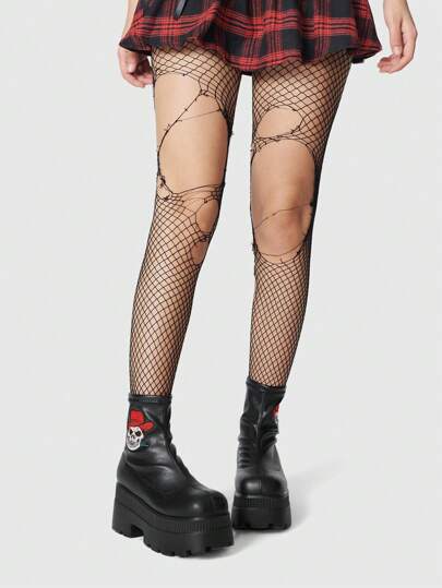 ROMWE Goth 女式哥特式深色圆头厚底户外朋克休闲一脚蹬踝靴