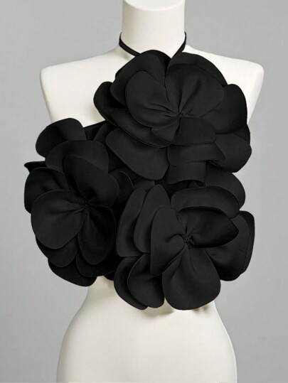 Chiquease Top corto de punto acanalado con tirantes, sin mangas y decoración floral, talla estándar para mujer