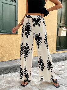 Chiquease Women's Vacation Casual Color Block Print Pleated Long Pants Fall Cloth For Women - Apricot - View 3