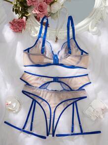 5 件套刺绣大码钢圈性感内衣套装 - 彩色 - 查看 2