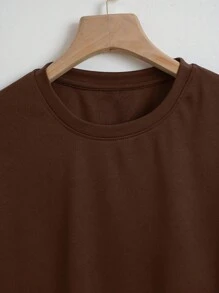 INAWLY Camiseta corta sólida - Café integral - Ver 3