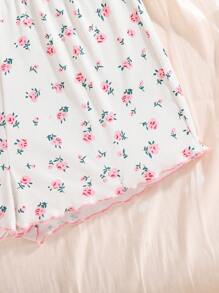 2 件套少女粉色碎花蕾丝花边吊带背心和短裤舒适家居服套装 - 粉色 - 查看 5