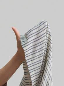 Ontre 女士灰色和白色波西米亚风格长袖裹身罩衫，条纹简约长滩罩衫，休闲假日 - 黑與白 - 查看 3