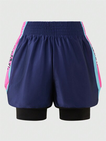 Street Life Men's Solid Color Elastic Waist Simple Casual Satin Shorts With 2 In 1 Design