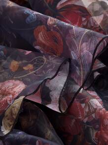 SHEIN MOD Váy Maxi Xếp Ly In Hoa Cổ Điển Cỡ Lớn - Nhiều màu - Xem 4