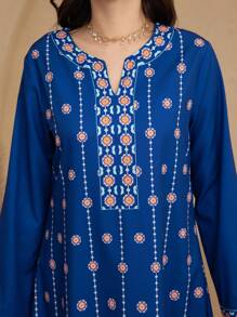 2pcs/Set Teenage Girls Printed Long Sleeve Top & Pants Set - Blue - View 5